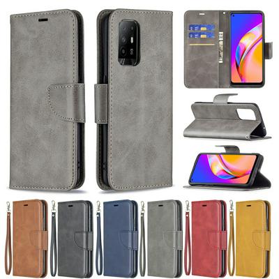 For OPPO A94 5G/F19 Pro Plus/Reno5 Z 5G Solid Color Sheep Pattern Scratch Resistant Wallet Leather Case with Card Slots&Stand Function