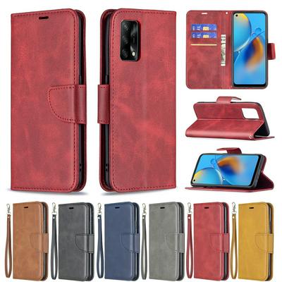 For OPPO A74 4G/F19 4G Solid Color Sheep Pattern Scratch Resistant Wallet Leather Case with Card Slots&Stand Function