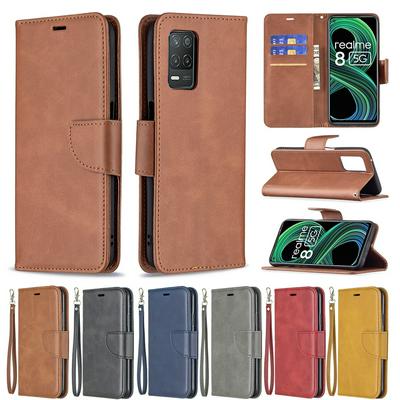 For OPPO Realme V13 5G /Realme 8 5G Solid Color Sheep Pattern Scratch Resistant Wallet Leather Case with Card Slots&Stand Function