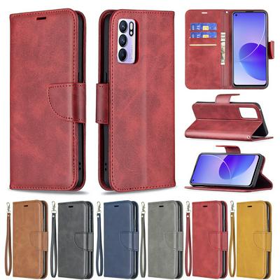 For OPPO Reno6 5G Solid Color Sheep Pattern Scratch Resistant Wallet Leather Case with Card Slots&Stand Function