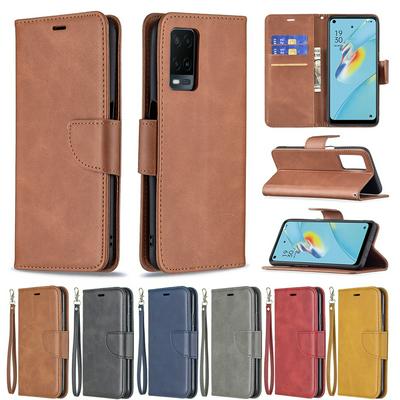 For OPPO A54 4G/A55 5G Solid Color Sheep Pattern Scratch Resistant Wallet Leather Case with Card Slots&Stand Function
