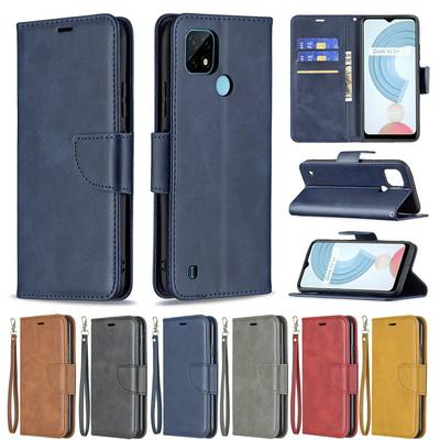 For OPPO Realme C21 /C20 Solid Color Sheep Pattern Scratch Resistant Wallet Leather Case with Card Slots&Stand Function
