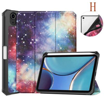 For iPad mini 6 Tri-fold Stand Colored Painting TPU Back Shell+PU Leather Tablet Protective Cover with Pen Slot