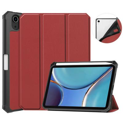 For iPad mini 6 Tri-fold Stand Solid Color TPU Back Shell+PU Leather Tablet Protective Cover with Pen Slot