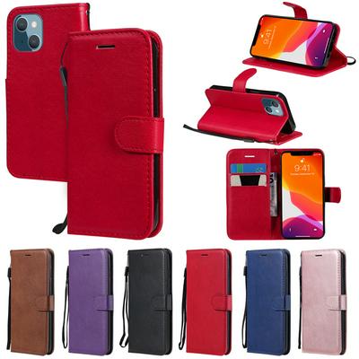 For iPhone 13 Solid Color Calf Pattern Anti-fall Wallet Leather Case with Stand Function