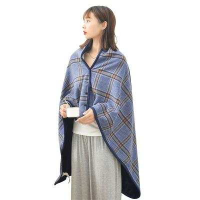 Plaid Soft Thicken Flannel Shawl Blanket with Snap Buckle for Sofa Travel Car Office Nap Deep Sleep
