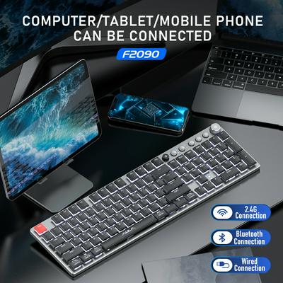 AULA F2090 Wireless Mechanical Keyboard Ultra Thin 104 Keys Support Bluetooth/Type-c for Android Windows Desktop Laptop PC