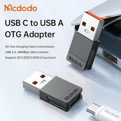 Mcdodo OT-6970 USB A To Type C Adapter For Car usb Laptop Earphone USB Adapter 5A Fast Charing For Samsung Xiaomi 10 Data Transmission