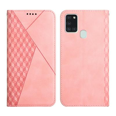 For Samsung Galaxy A21s Rhombus Skin Feel Strong Magnetic Closure Shockproof Flip Leather Case