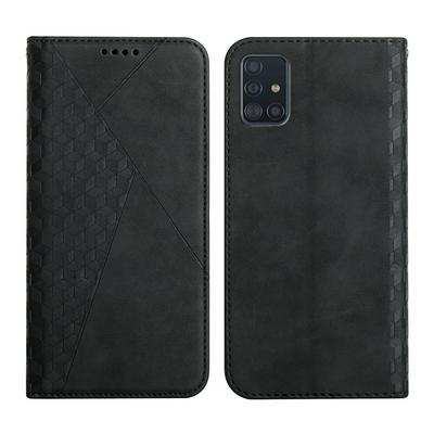 For Samsung Galaxy A51 Rhombus Skin Feel Strong Magnetic Closure Shockproof Flip Leather Case