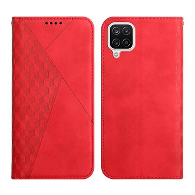 For Samsung Galaxy A12 Rhombus Skin Feel Strong Magnetic Closure Shockproof Flip Leather Case