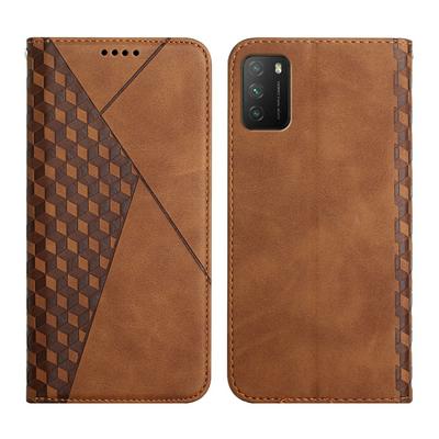 For Xiaomi Poco M3 Rhombus Skin Feel Strong Magnetic Closure Shockproof Flip Leather Case