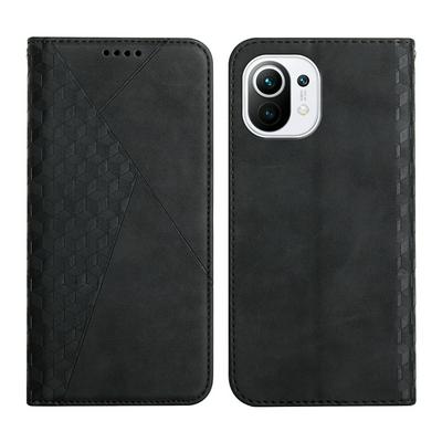 For Xiaomi Mi 11 Lite Rhombus Skin Feel Strong Magnetic Closure Shockproof Flip Leather Case