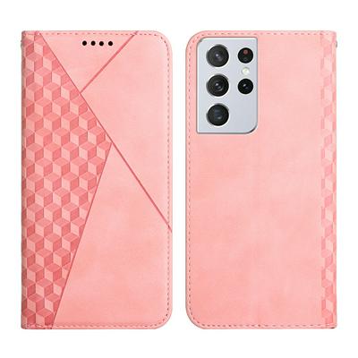 For Samsung Galaxy S21 Ultra 5G Rhombus Skin Feel Strong Magnetic Closure Shockproof Flip Leather Case