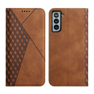 For Samsung Galaxy S21 5G Rhombus Skin Feel Strong Magnetic Closure Shockproof Flip Leather Case