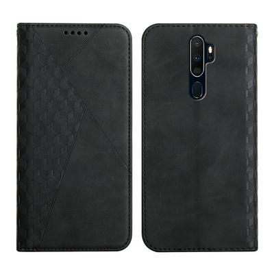 For Oppo A9(2020) Rhombus Skin Feel Strong Magnetic Closure Shockproof Flip Leather Case