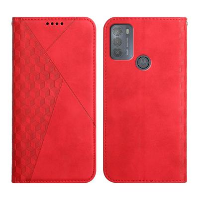 For Motorola Moto G50 Rhombus Skin Feel Strong Magnetic Closure Shockproof Flip Leather Case