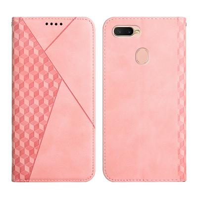 For Oppo A7/A5S/A12 Rhombus Skin Feel Strong Magnetic Closure Shockproof Flip Leather Case