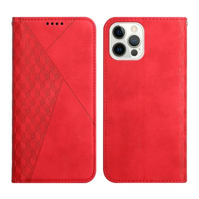 For iPhone 12 Pro Max(6.7) Rhombus Skin Feel Strong Magnetic Closure Shockproof Flip Leather Case