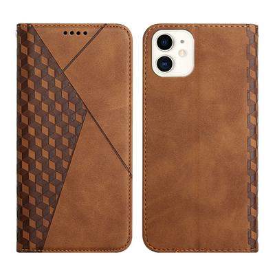 For iPhone 12/12 Pro(6.1) Rhombus Skin Feel Strong Magnetic Closure Shockproof Flip Leather Case