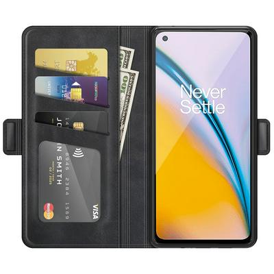 For OnePlus Nord 2 5G Double Buckle Wallet Style Folio Flip Leather Case with Stand and Card Slots Function