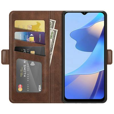 For Oppo A16 Double Buckle Wallet Style Folio Flip Leather Case with Stand and Card Slots Function