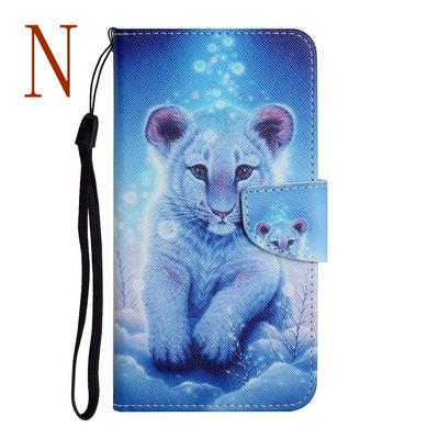 For iPhone 13 Pro Max Color Painted Side Flip Scratch Resistant PU Leather Wallet Phone Case with Wrist Strap 