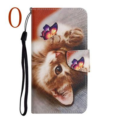 For iPhone 13 Pro Color Painted Side Flip Scratch Resistant PU Leather Wallet Phone Case with Wrist Strap 
