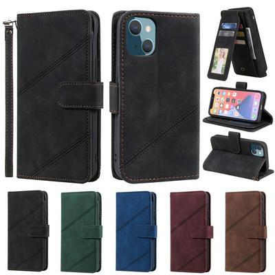 For iPhone 13 Skin Feel Multi-card Slots Magnetic Clasp Wallet-style Leather Phone Case