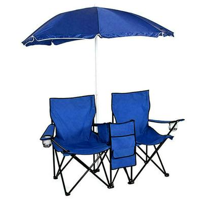 Outdoor Leisure Beach Chair Folding Portable Camping Lover Chair Ice Pack Double Chairs with Parasol