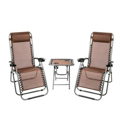  2Pcs Zero Gravity Lounge Chairs with Portable Folding Table and Cup Holder Comfortable Outdoor Leisure Chair