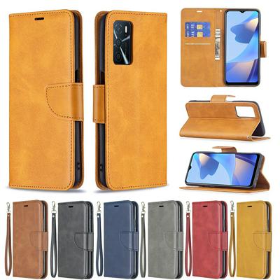 For Oppo A16 Solid Color Sheep Pattern Scratch Resistant Wallet Leather Case with Card Slots&Stand Function