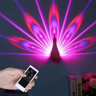 Creative Peacock Shape 1W Remote Control Home Decro Romantic Atmosphere Colorful Corridors Background LED Wall Light Projection Lamp 