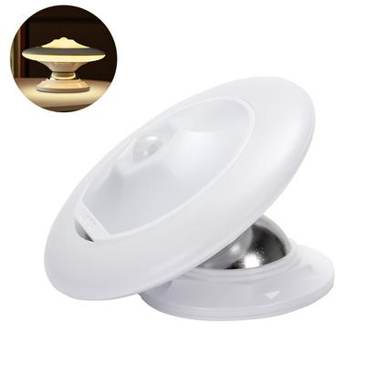 UFO 360°Rotating USB Rechargable Night Light with Motion Sensor Fredorch LED Wall Step Lamp with Detachable Magnetic Holder Base and  for Indoor and Outdoor- Warm Light
