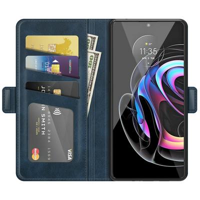 For Motorola Edge 20 Double Buckle Wallet Style Folio Flip Leather Case with Stand and Card Slots Function