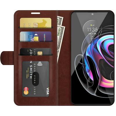 For Motorola Edge 20 Pro 5G R64 Pattern Single Folded Edge Folio Flip Leather Wallet Phone Case with Card Slots