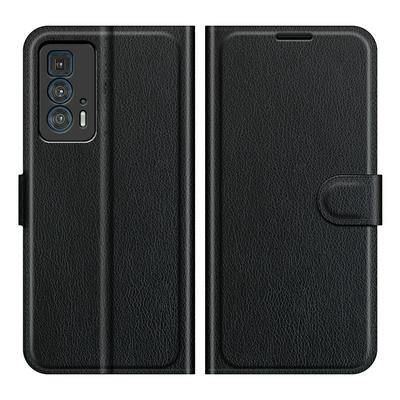 For Motorola Edge 20 Pro 5G Solid Color Folio Flip Leather Case with Stand and Card Slots Function