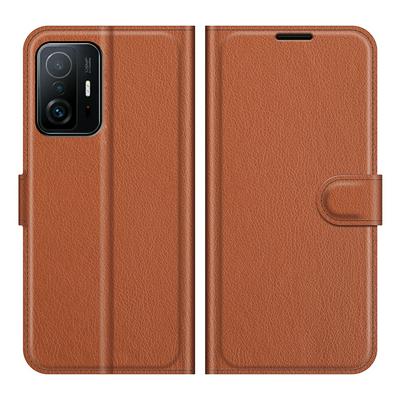 For Xiaomi 11T/11T Pro Solid Color Folio Flip Leather Case with Stand and Card Slots Function