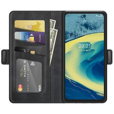 For Nokia XR20 Double Buckle Wallet Style Folio Flip Leather Case with Stand and Card Slots Function