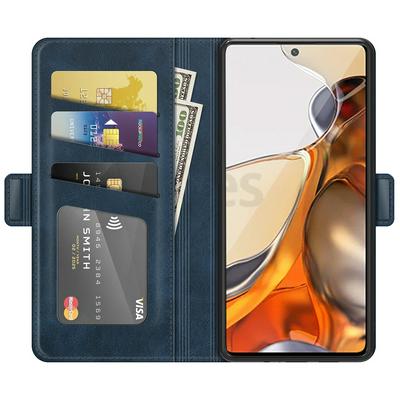 For Xiaomi 11T/11T Pro Double Buckle Wallet Style Folio Flip Leather Case with Stand and Card Slots Function