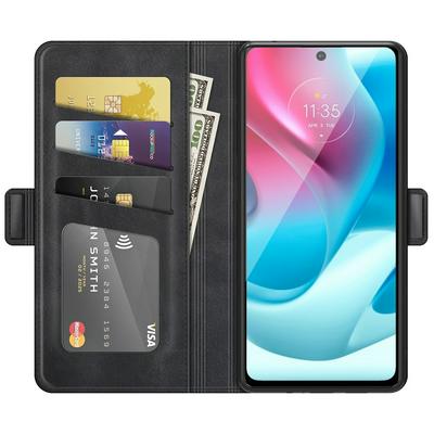 For Motorola Moto G60S Double Buckle Wallet Style Folio Flip Leather Case with Stand and Card Slots Function