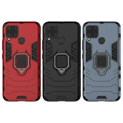For Realme C15 Black Panther 2 in 1 Detachable Magnetic Attraction Shockproof with Stand Hard PC + Soft TPU Back Cover Case