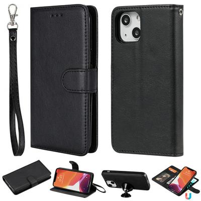 For iPhone 13 Detachable 2 in 1 Strong Magnetic Flip Leather Case with Stand and Card Slots Function