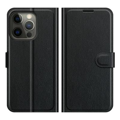 For iPhone 13 Pro Max Solid Color Folio Flip Leather Case with Stand and Card Slots Function
