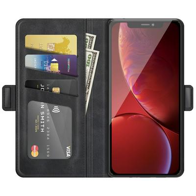 For iPhone 13 Pro Max Double Buckle Wallet Style Folio Flip Leather Case with Stand and Card Slots Function
