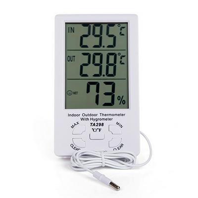 TA298 Indoor Outdoor LCD Digital Desktop Temperature Meter Humidity Thermometer Time Clock with External Probe Sensor Cable