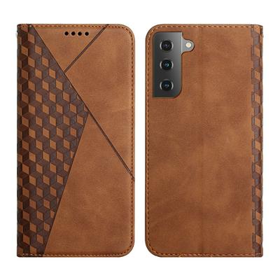 For Samsung Galaxy S22 Rhombus Skin Feel Strong Magnetic Closure Shockproof Flip Leather Case