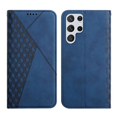 For Samsung Galaxy S22 Ultra Rhombus Skin Feel Strong Magnetic Closure Shockproof Flip Leather Case