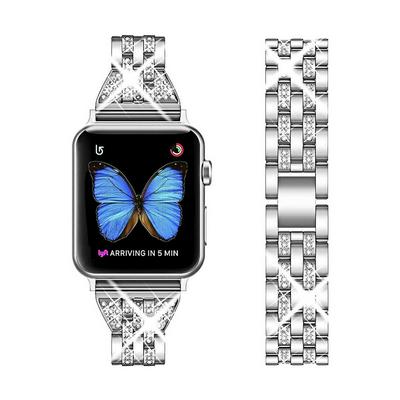 Five beads double row diamonds For Apple Watch band 45mm4 4mm 42mm 38mm 40mm 41mmStainless Steel Link belt Watch Band Accessories iwatch series 5 4 3 se 6 7 Strap