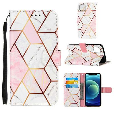 For iPhone 13 Marble Pattern Scratch Resistant Magnetic Buckle Flip Leather Case with Wrist Strap